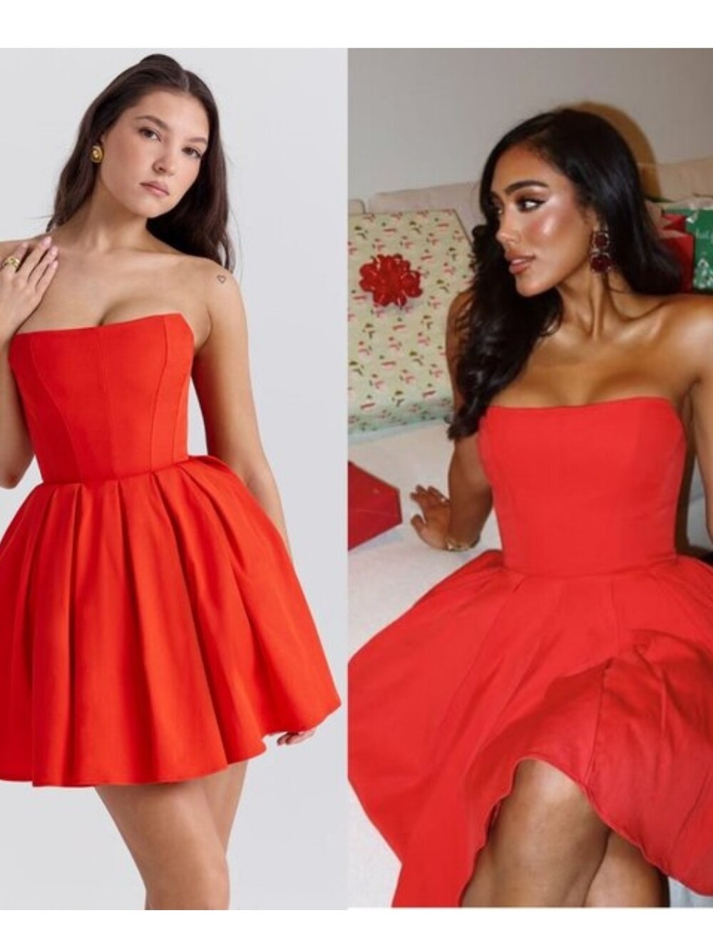 House of CB Emmanuela Italian Tomato Red Strapless Pleated Mini Dress